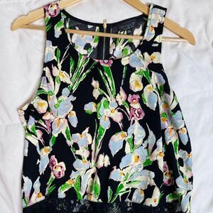 TOPSHOP Floral Lace Blouse Black‎ Blue Womens Medium